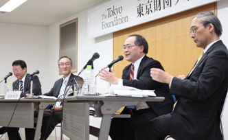 Forum participants (left to right) Tsuneo Watanabe, Akio Takahata, Yoichi Kato, and Fumiaki Kubo.